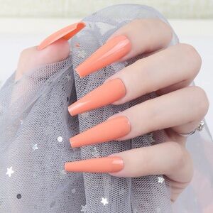 Long Peach Acrylic Nails